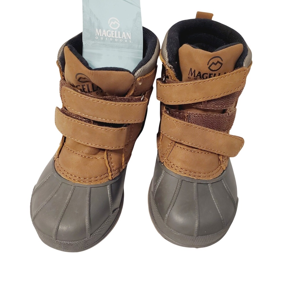 Magellan Outdoors Toddler Boys Duck Boots Brown Grey Hook Loop Size 9D 180473